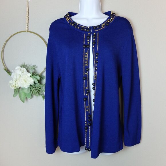 Jones New York Collection Cobalt Blue Embellished Jacket Cardigan Size Medium - Picture 1 of 10